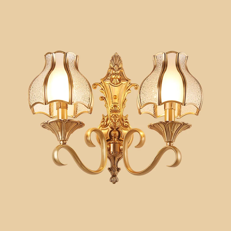 Traditionele bloemvormige wandmontagelamp met rimpelglas goud Clearhalo