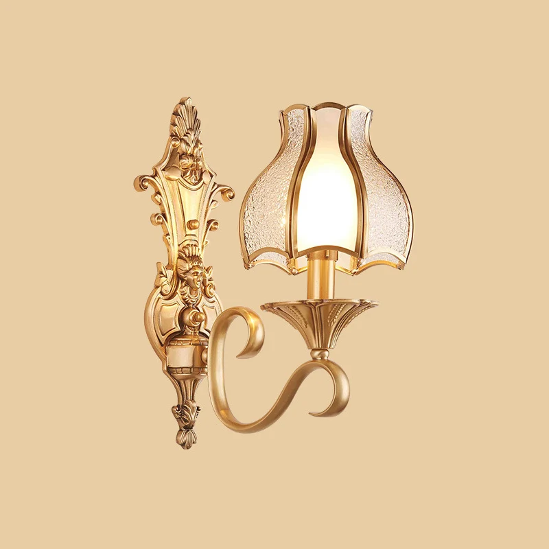 Traditionele bloemvormige wandmontagelamp met rimpelglas goud Clearhalo