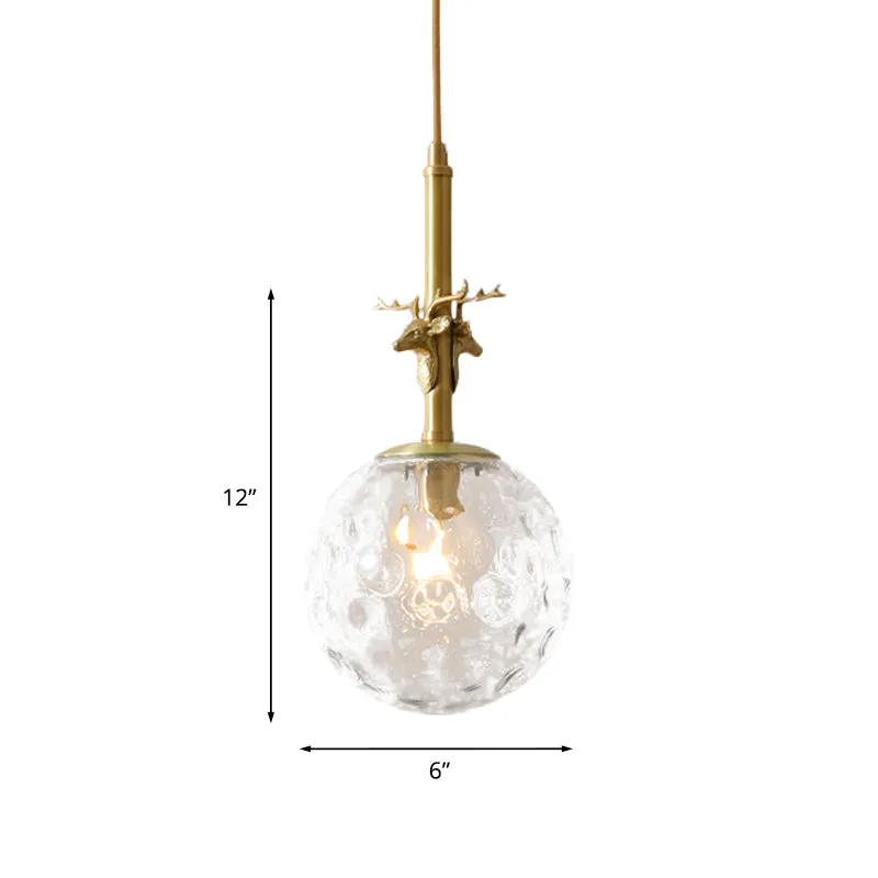 Traditionele bol-slingerlamp met 1 kop, hangende plafondlamp van helder glas met kuiltjes messing Clearhalo