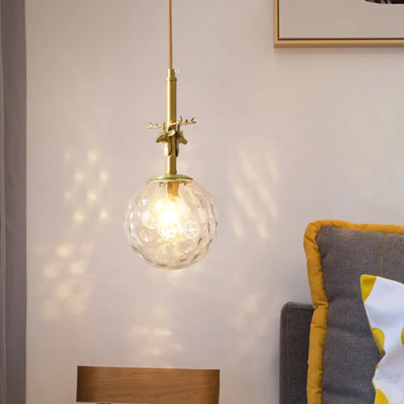 Traditionele bol-slingerlamp met 1 kop, hangende plafondlamp van helder glas met kuiltjes messing Clearhalo