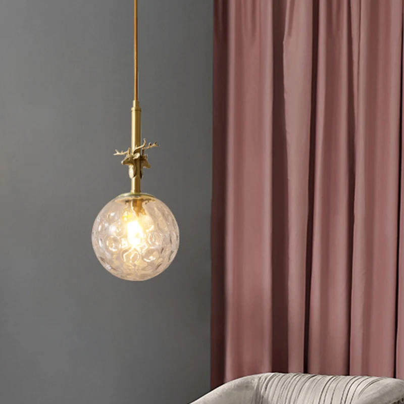 Traditionele bol-slingerlamp met 1 kop, hangende plafondlamp van helder glas met kuiltjes messing Clearhalo