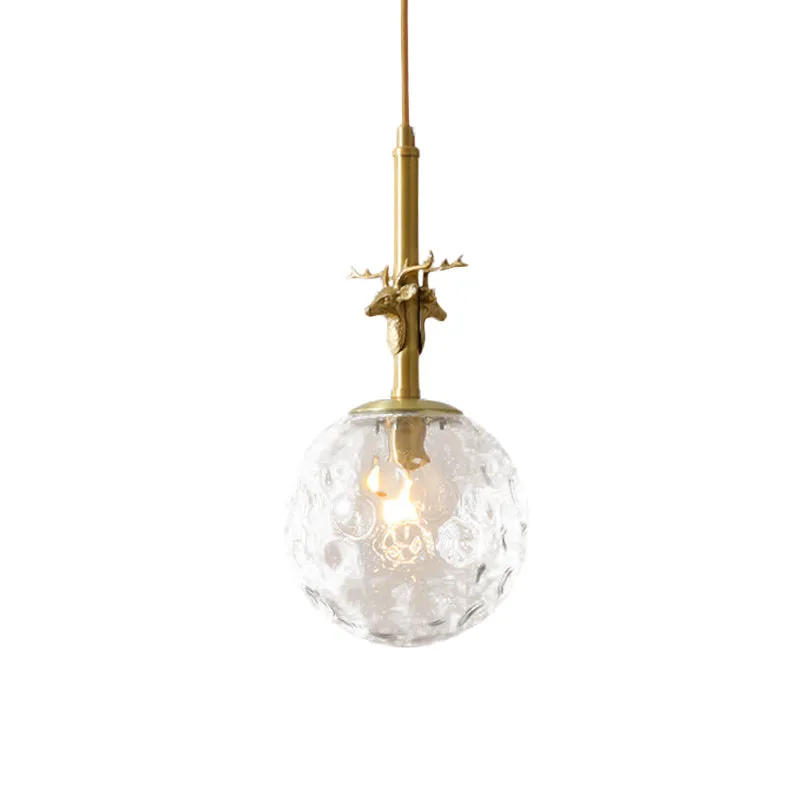 Traditionele bol-slingerlamp met 1 kop, hangende plafondlamp van helder glas met kuiltjes messing Clearhalo