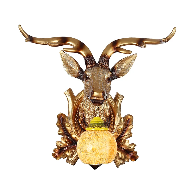Traditionele Bubble Sconce Light 1-Head Amber Crackle Glass Wandgemonteerde lamp met Sika Herten en Bloom Decor goud Clear...