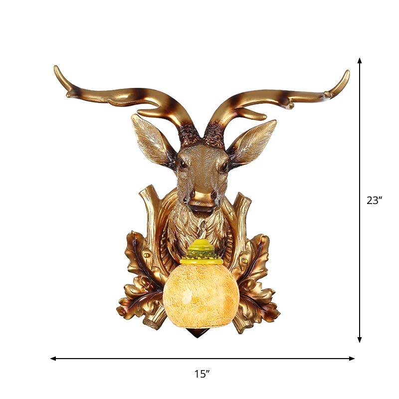 Traditionele Bubble Sconce Light 1-Head Amber Crackle Glass Wandgemonteerde lamp met Sika Herten en Bloom Decor goud Clear...