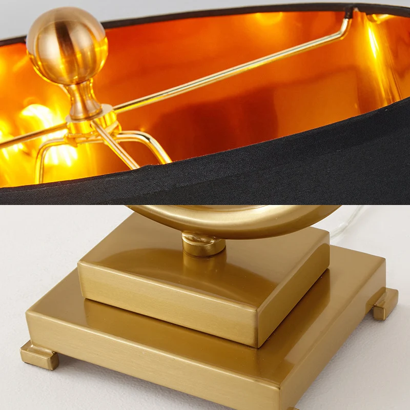 Traditionele cirkelvormige taakverlichting Metaal 1-lamps bureaulamp messing met zwarte trommelstof kap Clearhalo