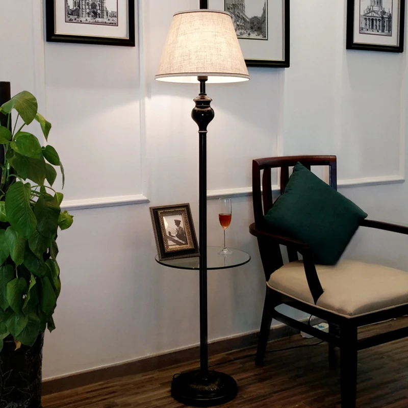 Traditionele conische vloertafellamp met 1 lamp, stoffen kap, staande vloerlamp abrikoos Clearhalo