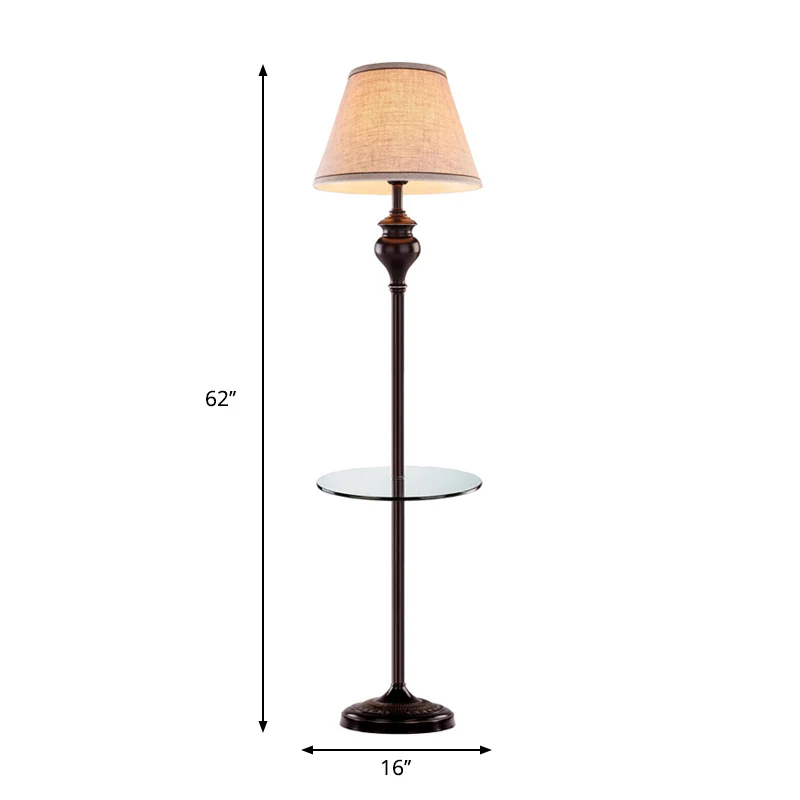 Traditionele conische vloertafellamp met 1 lamp, stoffen kap, staande vloerlamp abrikoos Clearhalo
