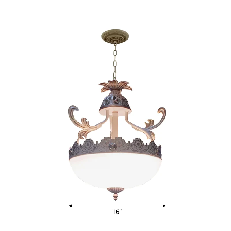 Traditionele Dome Hanglamp Armatuur 12 "/16"/19.5 "Breed 3 Hoofden Handgewerkte Witte Glazen kroonluchter Lamp Clearhalo