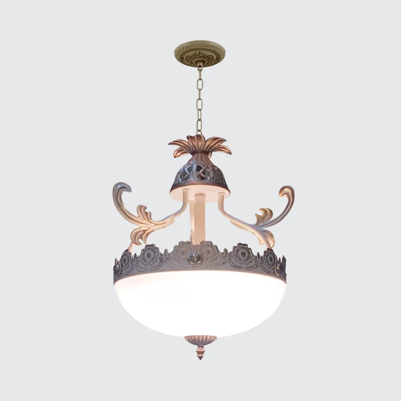 Traditionele Dome Hanglamp Armatuur 12 "/16"/19.5 "Breed 3 Hoofden Handgewerkte Witte Glazen kroonluchter Lamp Clearhalo