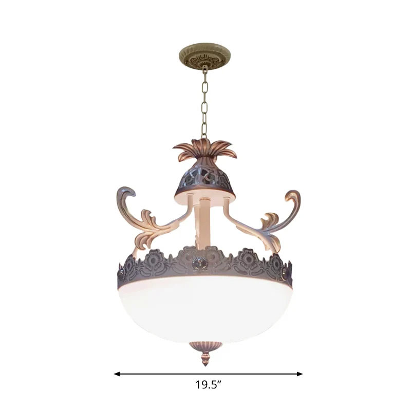 Traditionele Dome Hanglamp Armatuur 12 "/16"/19.5 "Breed 3 Hoofden Handgewerkte Witte Glazen kroonluchter Lamp Clearhalo