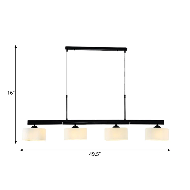 Traditionele Drum Island-hanglamp met 4 lampen, wit glazen hanglampset zwart voor eetkamer Clearhalo