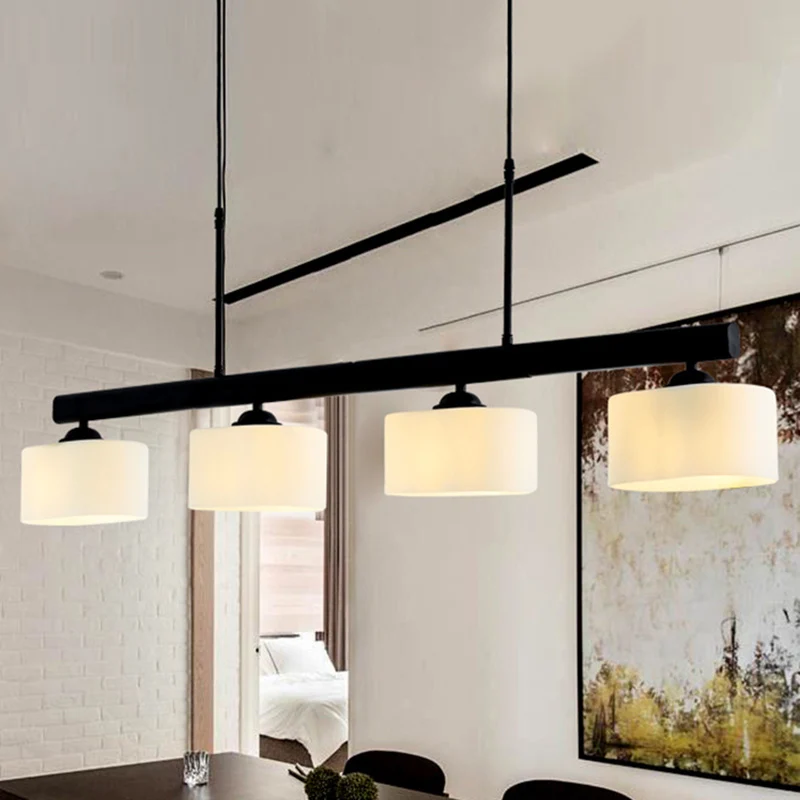 Traditionele Drum Island-hanglamp met 4 lampen, wit glazen hanglampset zwart voor eetkamer Clearhalo