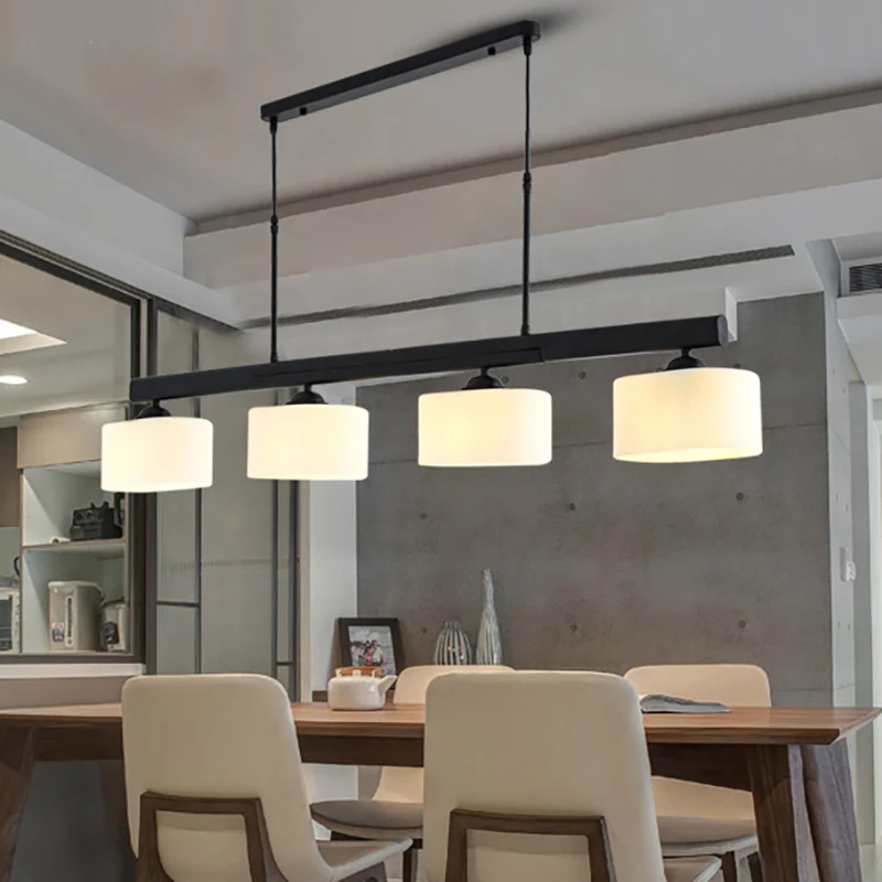 Traditionele Drum Island-hanglamp met 4 lampen, wit glazen hanglampset zwart voor eetkamer Clearhalo