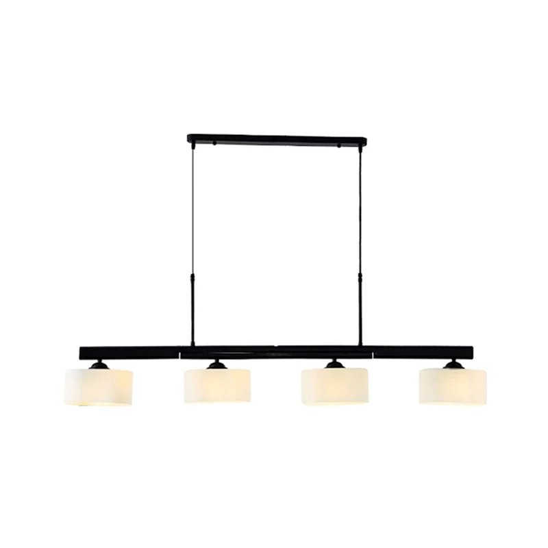 Traditionele Drum Island-hanglamp met 4 lampen, wit glazen hanglampset zwart voor eetkamer Clearhalo