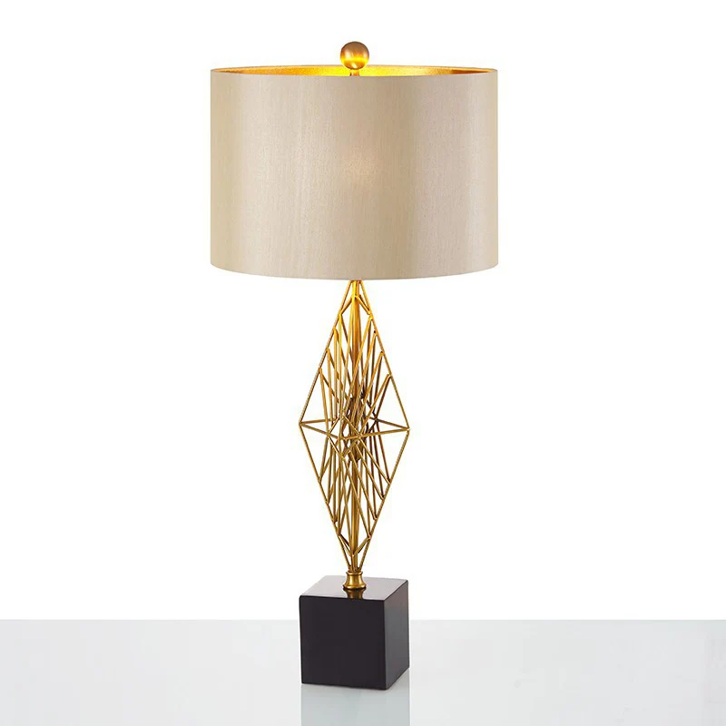 Traditionele drumstudielamp 1 lichte stoffen taakverlichting goud voor slaapkamer met geometrische basis Clearhalo