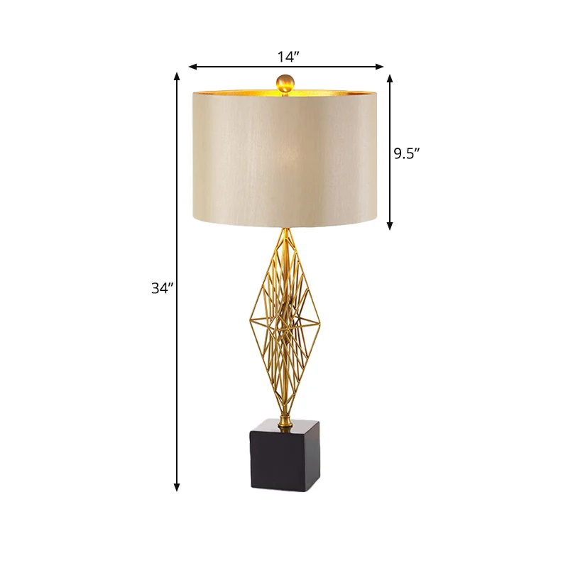Traditionele drumstudielamp 1 lichte stoffen taakverlichting goud voor slaapkamer met geometrische basis Clearhalo