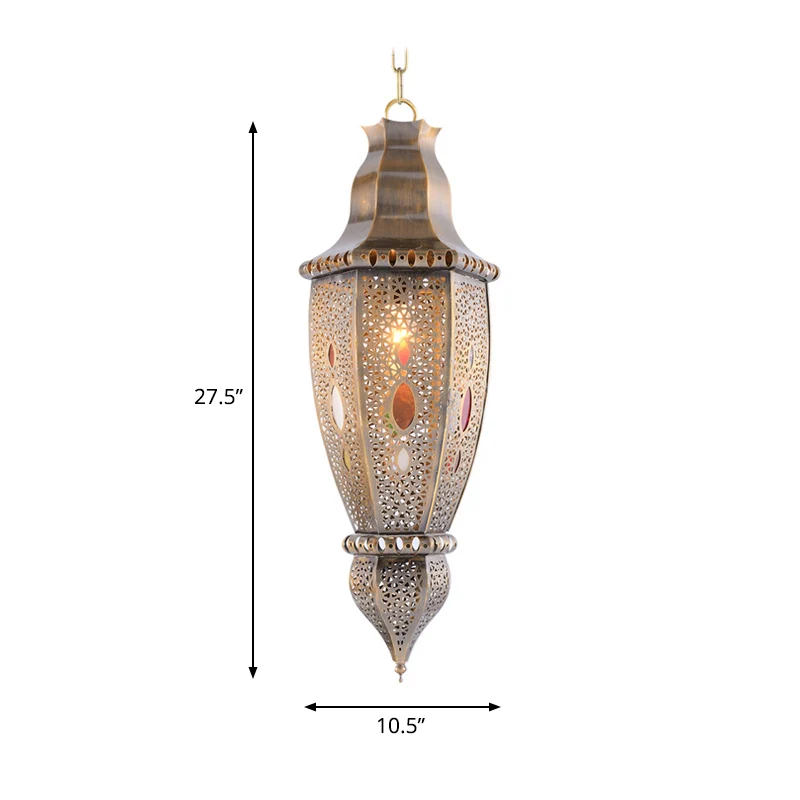 Traditionele druppelvormige plafondlamp van metaal met 1 lamp en hanglamp messing Clearhalo
