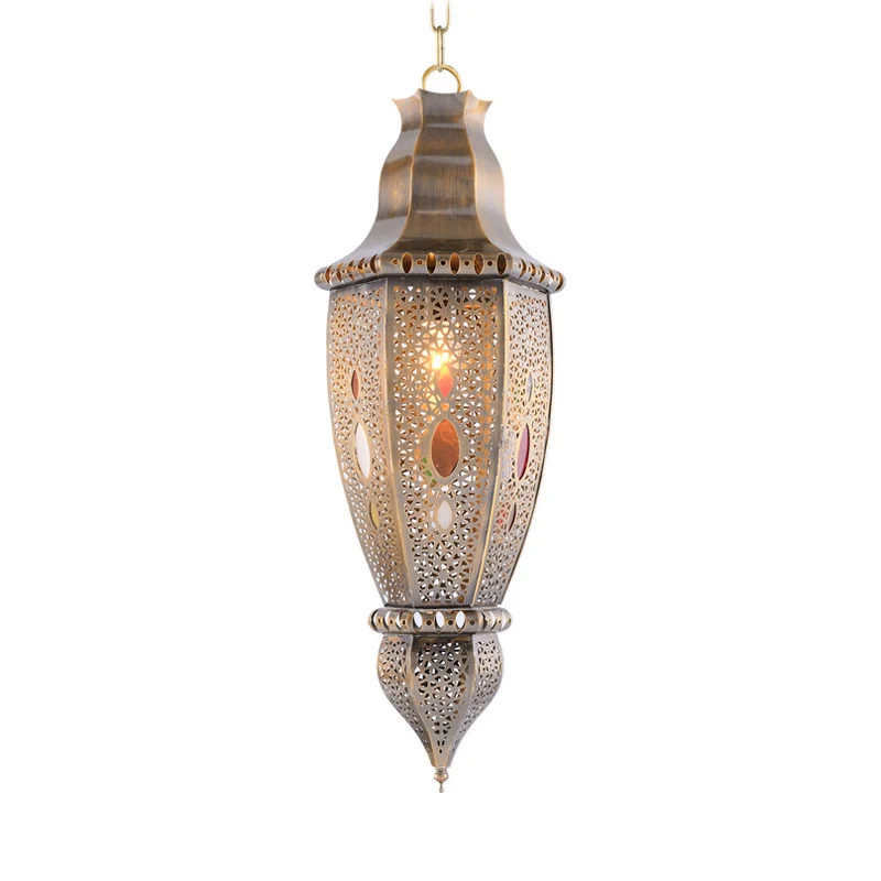 Traditionele druppelvormige plafondlamp van metaal met 1 lamp en hanglamp messing Clearhalo
