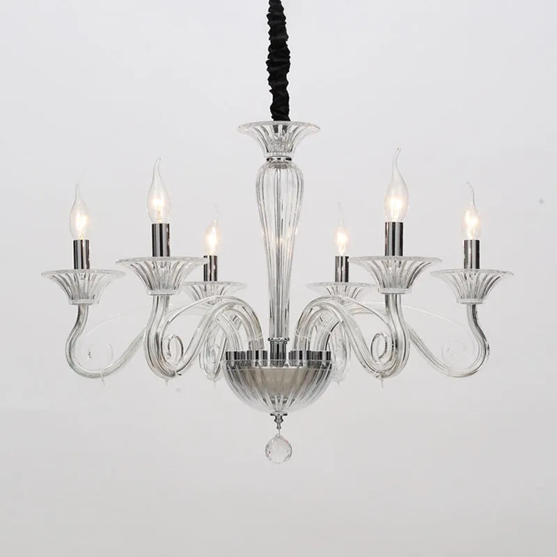 Traditionele gebogen armhangende kroonluchter 6/8/10 koppen Wit/zwart/blauw glazen plafondhanglamp met Spuntik-ontwerp Cle...