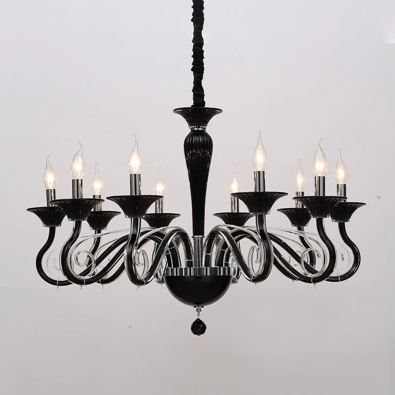 Traditionele gebogen armhangende kroonluchter 6/8/10 koppen Wit/zwart/blauw glazen plafondhanglamp met Spuntik-ontwerp Cle...
