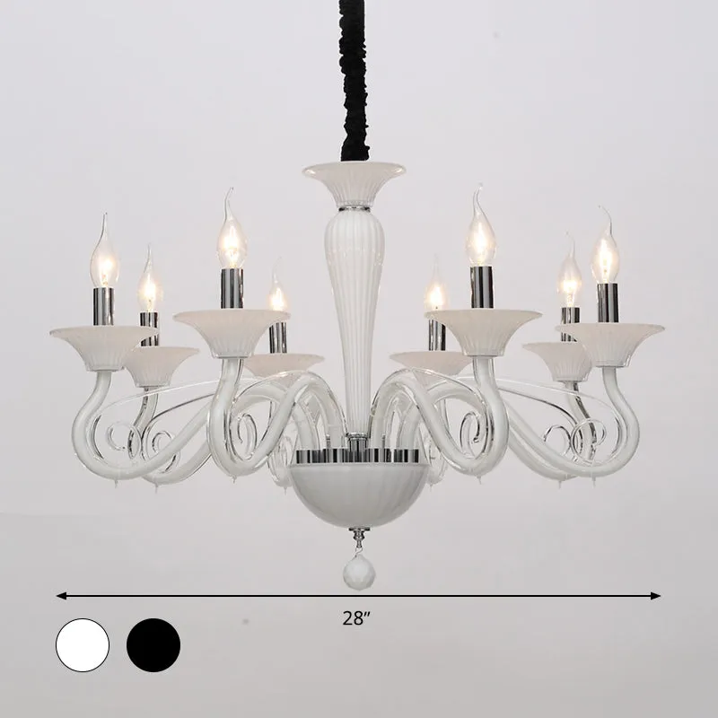 Traditionele gebogen armhangende kroonluchter 6/8/10 koppen Wit/zwart/blauw glazen plafondhanglamp met Spuntik-ontwerp Cle...