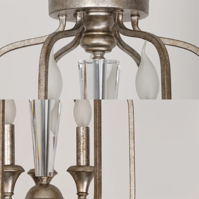 Traditionele gekooide hanglamp, 3 lampen, metalen kroonluchterlamp met kristallen accent verouderd zilver Clearhalo