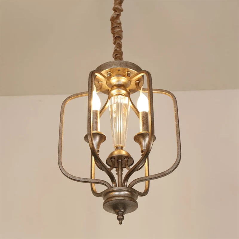 Traditionele gekooide hanglamp, 3 lampen, metalen kroonluchterlamp met kristallen accent verouderd zilver Clearhalo