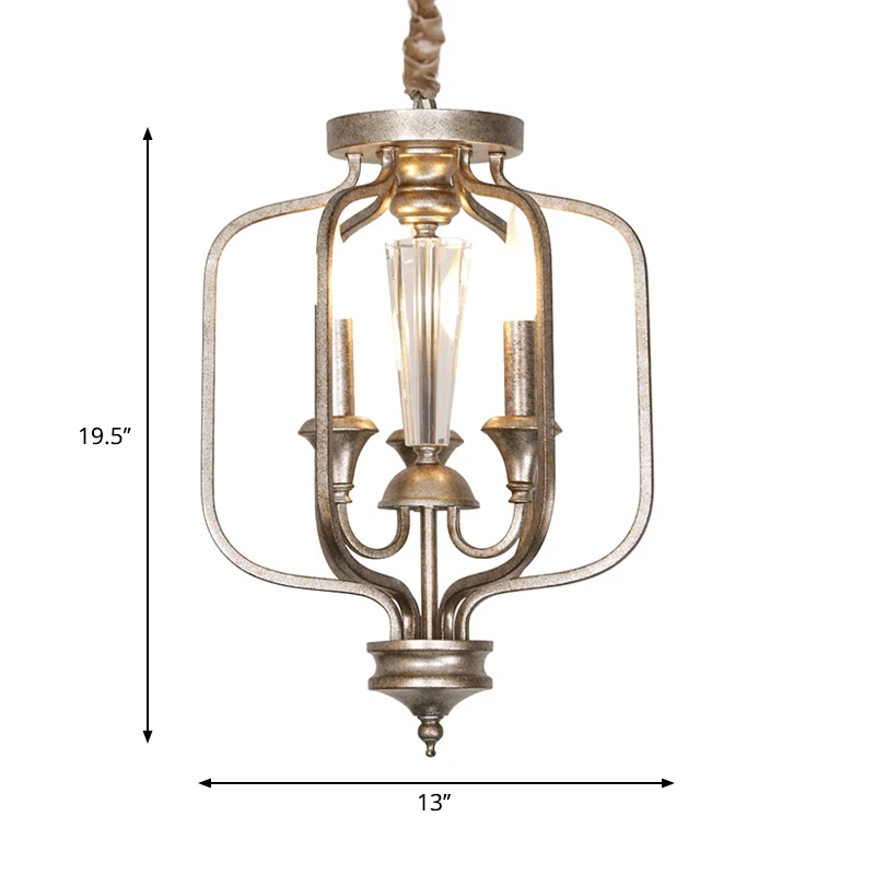 Traditionele gekooide hanglamp, 3 lampen, metalen kroonluchterlamp met kristallen accent verouderd zilver Clearhalo