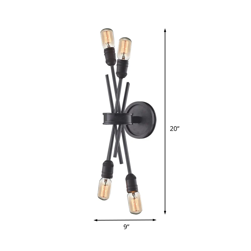 Traditionele gekruiste wandmontage verlichting metaal 4 koppen wandgemonteerde lamp zwart/messing voor eetkamer Clearhalo