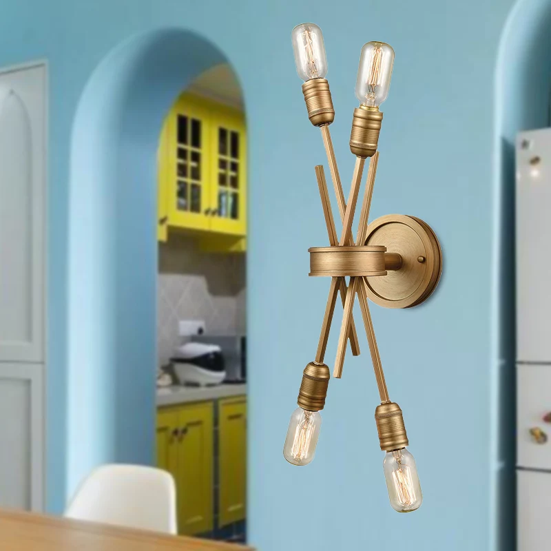 Traditionele gekruiste wandmontage verlichting metaal 4 koppen wandgemonteerde lamp zwart/messing voor eetkamer Clearhalo