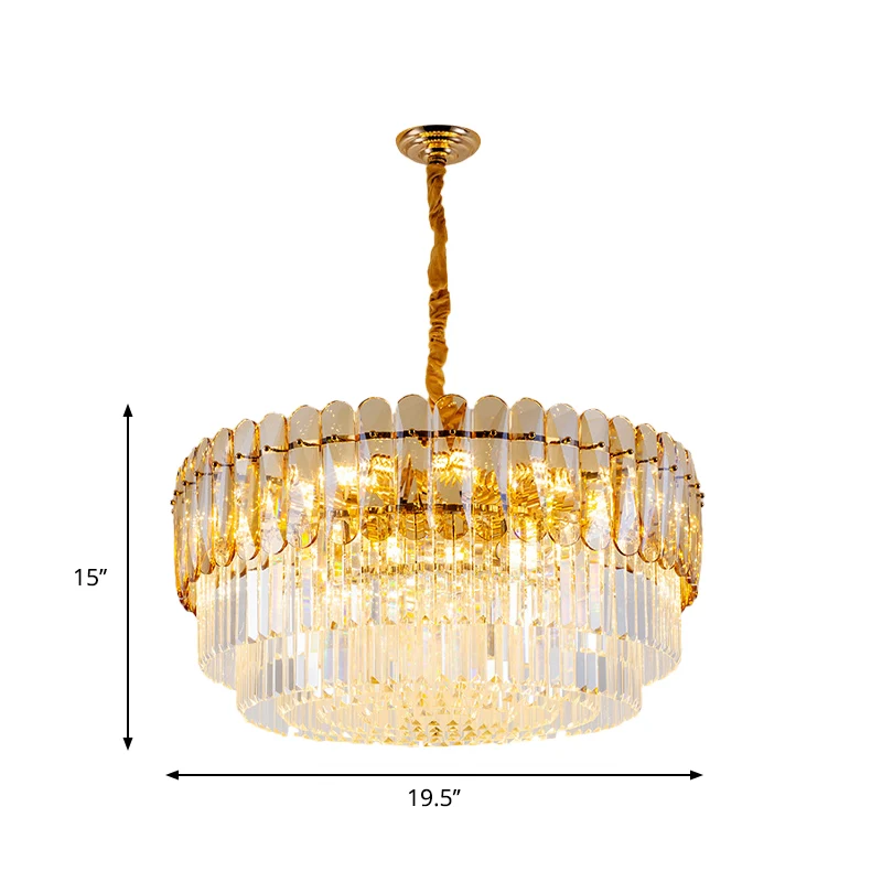 Traditionele gelaagde ronde kroonluchter, lichtkristal, 8-lichts eetkamer hangend plafondlicht goud Clearhalo