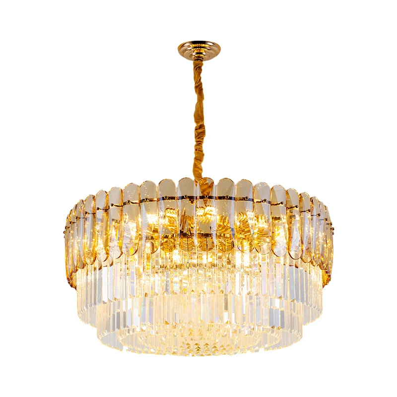 Traditionele gelaagde ronde kroonluchter, lichtkristal, 8-lichts eetkamer hangend plafondlicht goud Clearhalo