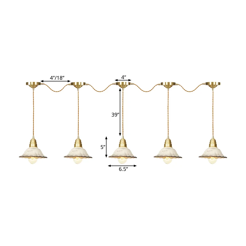 Traditionele geschulpte meervoudige hanglamp 3/5/7-lamps keramische hanglamp goud met serieverbindingsontwerp Clearhalo