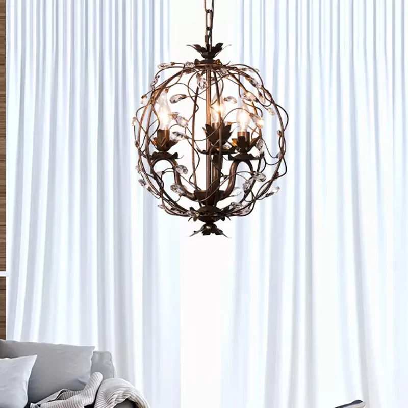 Traditionele hangende kroonluchter van metaal, 3/5 lampen, hanglamp antiek messing met kristallen blad Clearhalo