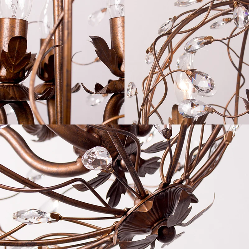 Traditionele hangende kroonluchter van metaal, 3/5 lampen, hanglamp antiek messing met kristallen blad Clearhalo