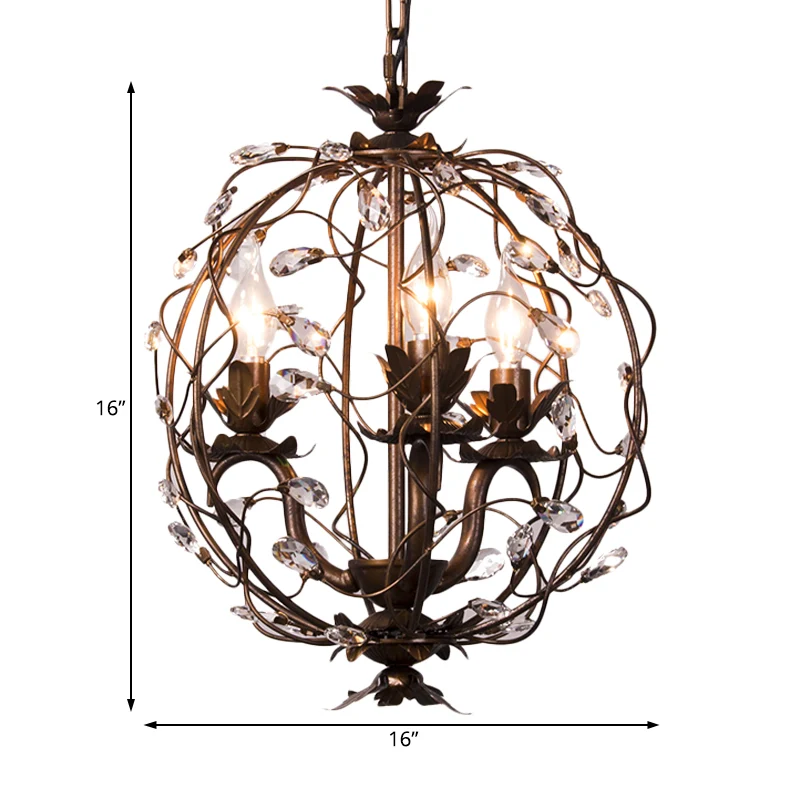 Traditionele hangende kroonluchter van metaal, 3/5 lampen, hanglamp antiek messing met kristallen blad Clearhalo