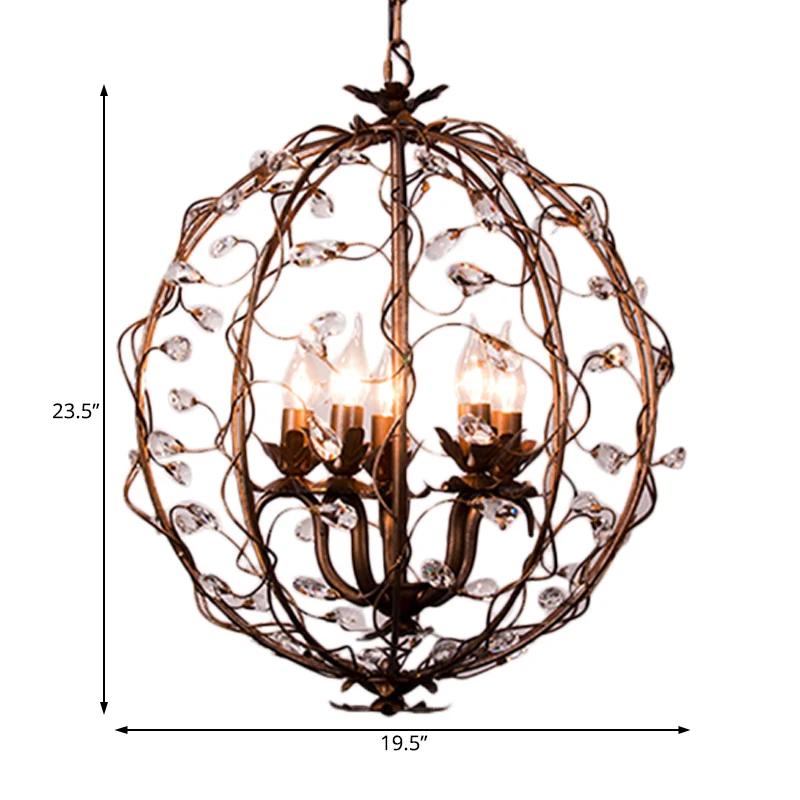Traditionele hangende kroonluchter van metaal, 3/5 lampen, hanglamp antiek messing met kristallen blad Clearhalo