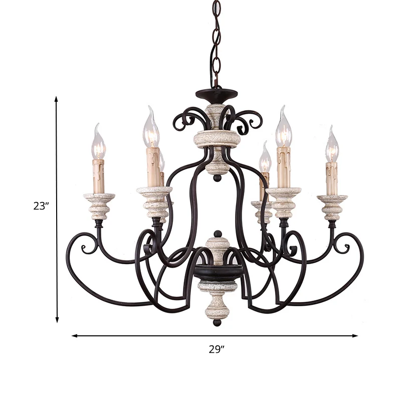 Traditionele hanglamp kaarsstijl, 6 lampen, metalen kroonluchterlamp zwart Clearhalo