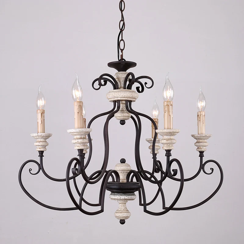 Traditionele hanglamp kaarsstijl, 6 lampen, metalen kroonluchterlamp zwart Clearhalo