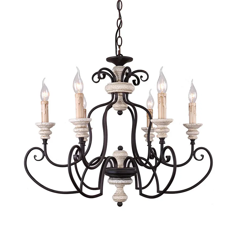Traditionele hanglamp kaarsstijl, 6 lampen, metalen kroonluchterlamp zwart Clearhalo
