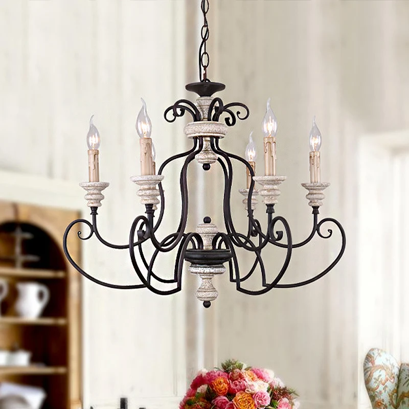 Traditionele hanglamp kaarsstijl, 6 lampen, metalen kroonluchterlamp zwart Clearhalo