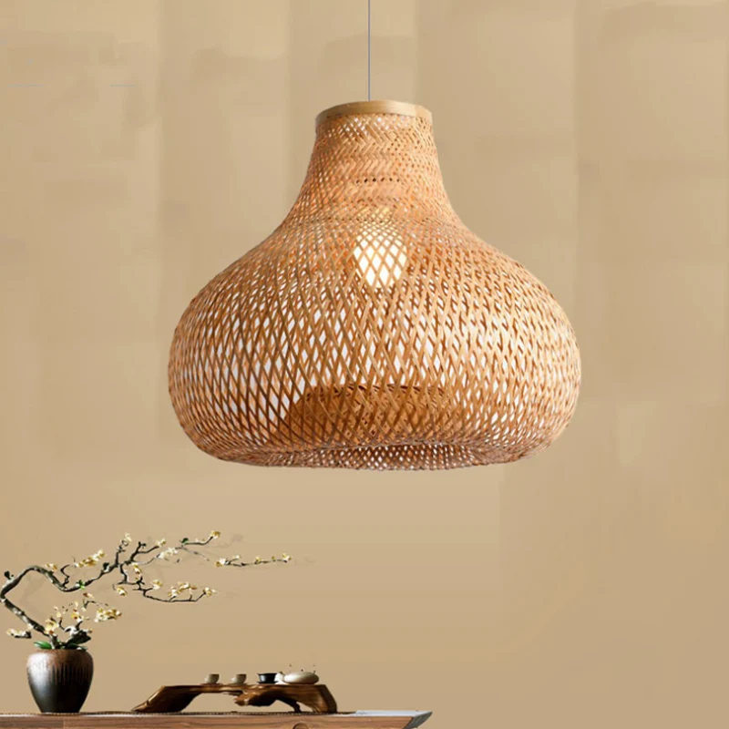 Traditionele hanglamp met 1 lamp, houten pot, hangende hanglamp met bamboe kap voor restaurant Clearhalo