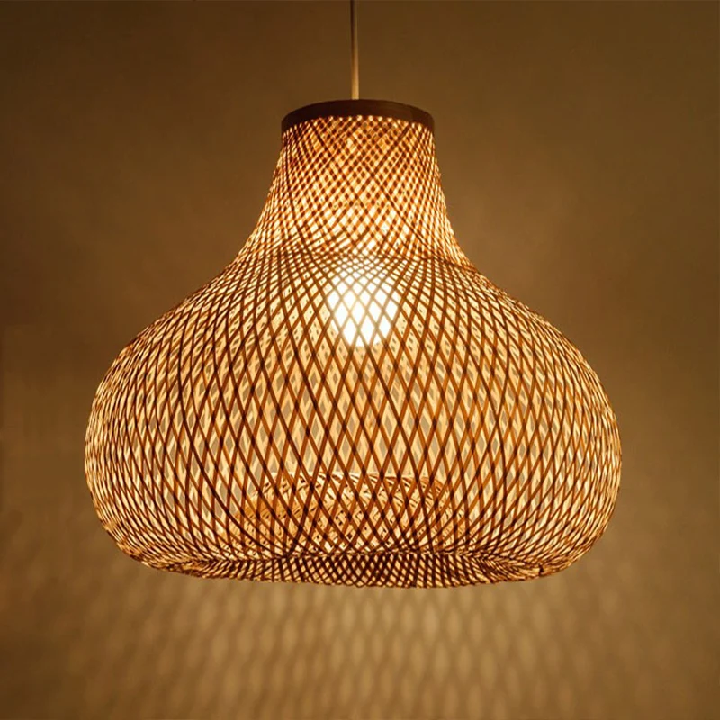 Traditionele hanglamp met 1 lamp, houten pot, hangende hanglamp met bamboe kap voor restaurant Clearhalo