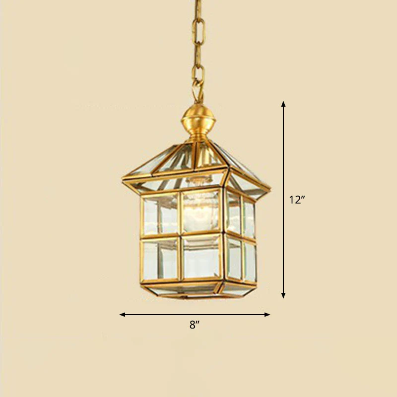 Traditionele huisvormige hanglamp van helder glas messing voor foyer Clearhalo