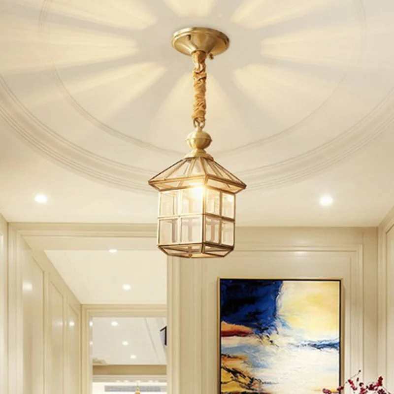 Traditionele huisvormige hanglamp van helder glas messing voor foyer Clearhalo