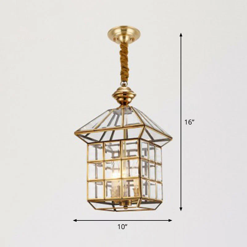Traditionele huisvormige hanglamp van helder glas messing voor foyer Clearhalo