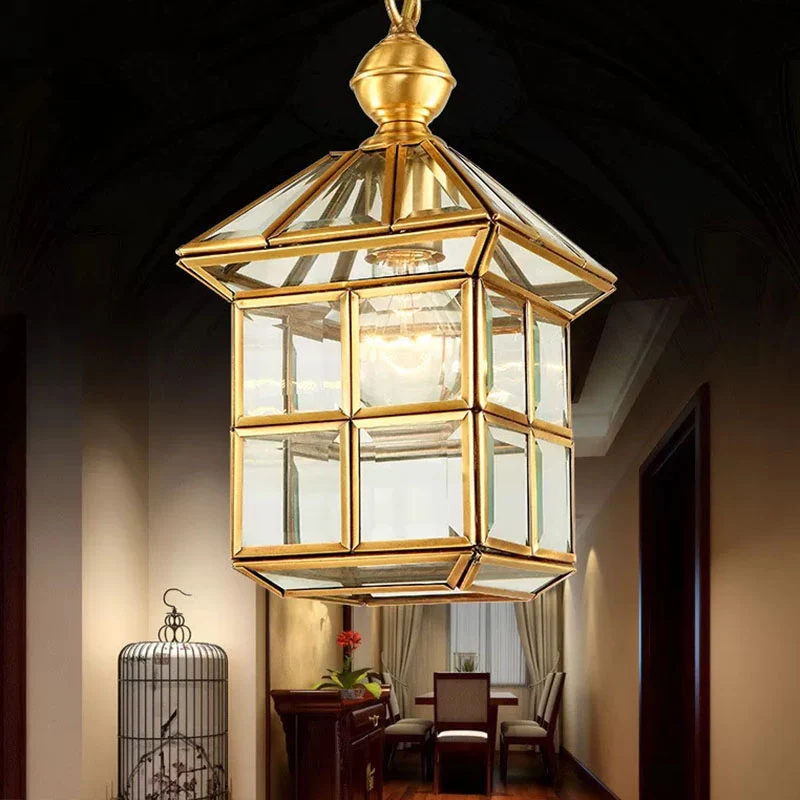 Traditionele huisvormige hanglamp van helder glas messing voor foyer Clearhalo