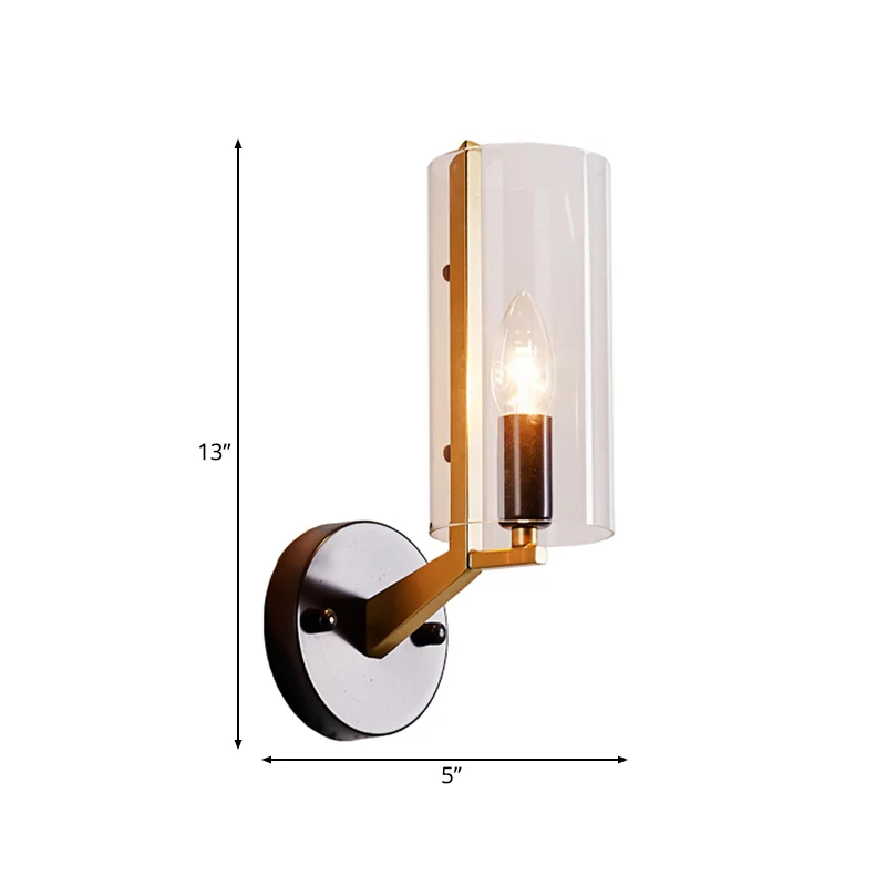Traditionele kaars wandmontage verlichting metaal 1 kop wandlamp goud met cilinder helder glazen kap Clearhalo