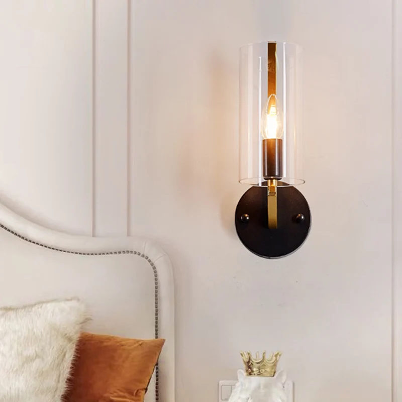 Traditionele kaars wandmontage verlichting metaal 1 kop wandlamp goud met cilinder helder glazen kap Clearhalo