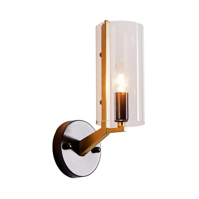 Traditionele kaars wandmontage verlichting metaal 1 kop wandlamp goud met cilinder helder glazen kap Clearhalo